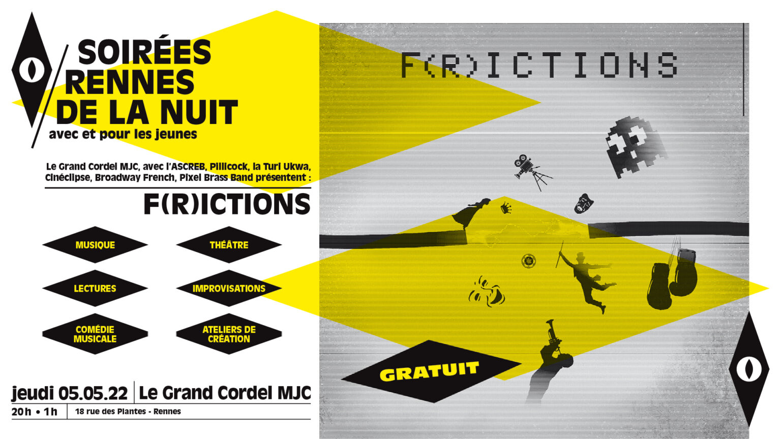 Soirée Rennes de la Nuit F[r]ictions > jeudi 5 mai 2022 de 20h à 1h